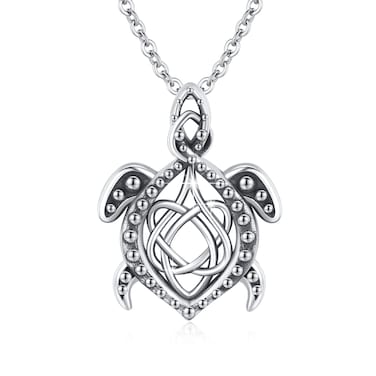 MEDWISE Celtic Turtle Pendant Necklace for Women Sterling Silver Celtic Knot Sea Turtle Jewelry Gifts Irish Style Necklace