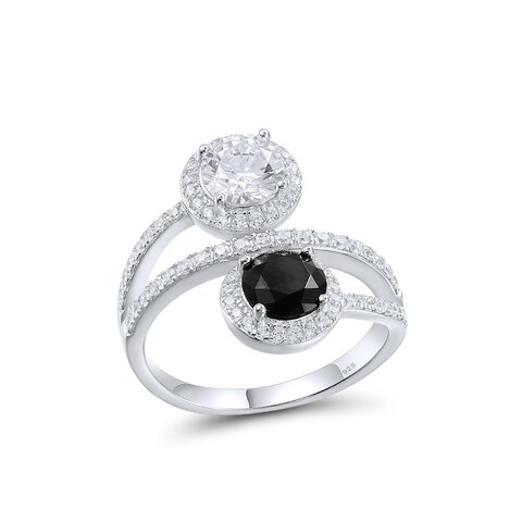 Santuzza 925 Sterling Silver Black &amp; White Round Gemstone Ring Black Spinel White Cubic Zirconia Twisted Ring for Women (8)