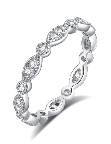 IMOLOVE Moissanite Wedding Band Wedding Rings for Women Evil Eye Shaped 925 Sterling Silver Rings with 18K White Gold Plated Eternity Stackable Engagement Ring Anniversary Band Size 8