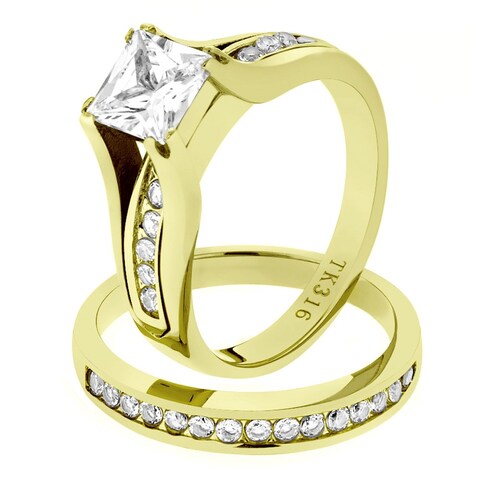 Marimor Jewelry Women&#39;s 2.10 Carat Zirconia Gold Plated Stainless Steel 316 Weddding Ring Set Size 9