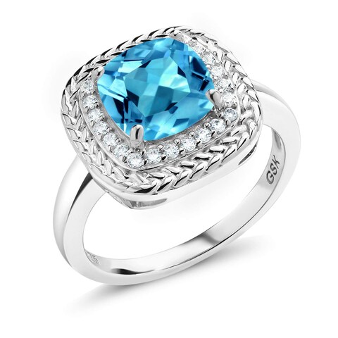 Gem Stone King 925 Sterling Silver 8MM Cushion Gemstone Birthstone Halo Engagement Ring   Wedding Engagement Anniversary Promise Ring For Women   Available In Size 5, 6, 7, 8, 9