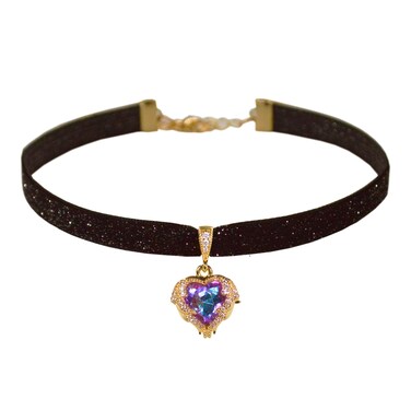 MOMOCAT 14k Gold Plated Black Angel Wings Heart Choker Necklace for Women Shiny Black Velvet Chokers Ribbon Goth Emo Chocker Necklaces Jewelry Gifts