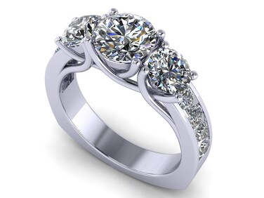 Central Diamond Center Lucita Style Sterling silver CZ 3 Stone Ring 2.50ctw (Euro) - Platinum Plated - Size 7