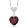 Gem Stone King 925 Sterling Silver Red Rhodolite Garnet and White Moissanite Double Heart Pendant Necklace for Women (2.42 Cttw, Heart 8MM and 5MM, with 18 Inch Silver Chain)