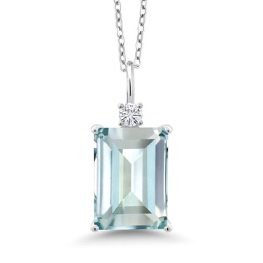Gem Stone King 925 Sterling Silver Sky Blue Simulated Aquamarine and White Moissanite Pendant Necklace For Women (6.74 Cttw, with 18 Inch Silver Chain)