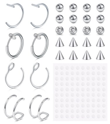 Longita Fake Piercings Fake Lip Piercing Fake Lip Ring Fake Nose Ring Hoop Fake Snake Bites Fake Eyebrow Piercing Clip Lip Ring Fake Eyebrow Ring Fake Face Piercings Fake Peircings