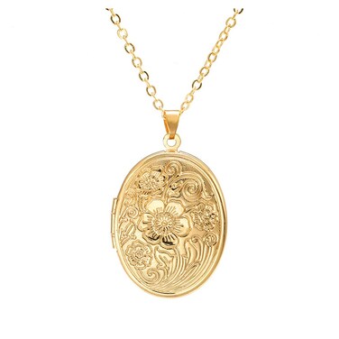 ZAHSY Gold Locket Necklace That Holds Pictures Photo Locket Necklace for Women Flower Locket Necklaces for Women Round Pendant Necklace with Picture Inside Memorial Gifts