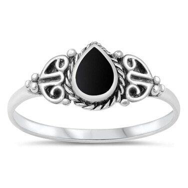 Vintage Celtic Simulated Black Onyx Promise Ring New .925 Sterling Silver Band Size 4
