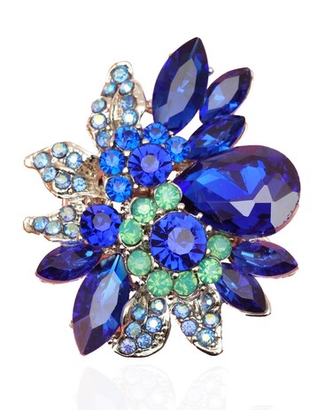 CSY Women's Dazzling Austrian Crystal Leaves Flower Cocktail Statement Rings Stretch Adjustable Ring for Party Wedding Brides Bridesmaids (royal blue)