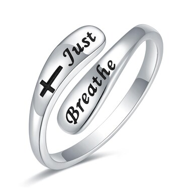 AMBCESSER 925 Sterling Silver Inspirational Adjustable Rings - Personality Encouragement Jewelry Gift For Women (Just Breathe)