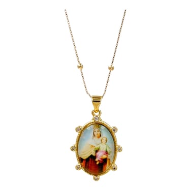 LESLIE BOULES 18K Gold-Plated Our Lady of Mount Carmel Pendant Necklace - 18 Inches, Symbol of Protection, Hope, and Faith
