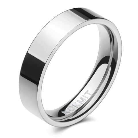 NOKMIT 5mm Wedding Band Rings for Women Dainty 14K White Gold Couple Anniversary Engagement Thumb Ring High Polished Plain Flat Cigar Band Tarnish Resistant Comfort Fit Size 4 to 11 (9)