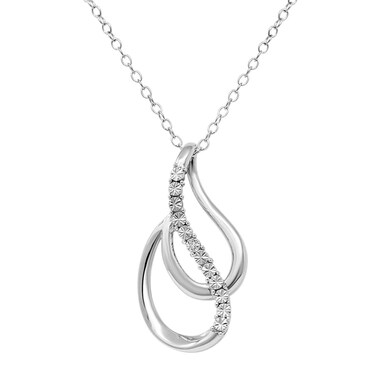 Diamond Tear Drop Pendant Necklace for Women in Sterling Silver on an 18 inch Sterling Silver Chain Diamond Necklaces for Women