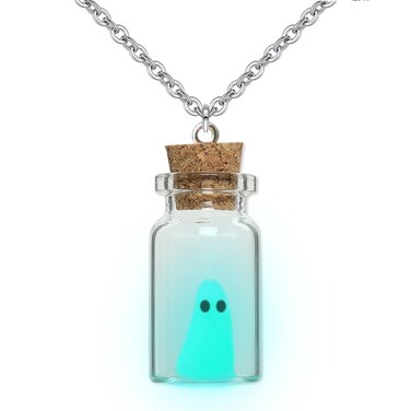 TKHLT Ghost Necklace, (Blue) The Adopt A Ghost Necklace Ghost in A Bottle Pendant Necklace Halloween Jewelry for Women and Men