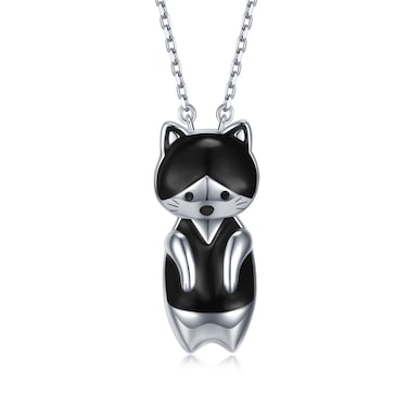 SVODEA Kitty Cat Necklace for Women 925 Sterling Silver Cute Black Cat Fish Pendant Necklaces Anniversary Birthday Jewelry Gifts for Cat Lover