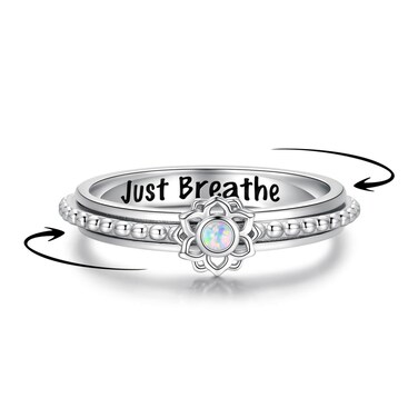 oGoodsunj Just Breathe Fidget Spinner Rings for Anxiety Women Sterling Silver Lotus Stress Relief Opal Calm Thumb Ring Jewelry Gifts for Autism Daughter (8)