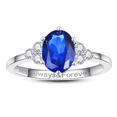 BONLAVIEGEM Oval-Cut Blue Sapphire Rings for Women 925 Sterling Silver Sapphire Ring for Women Blue Ring for Women September Birthstone Rings Size 8