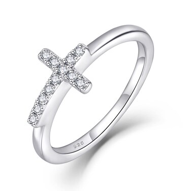 STARCHENIE Sideways Cross Ring 925 Sterling Silver Christian Religious Jewelry Gift for Women Size 10
