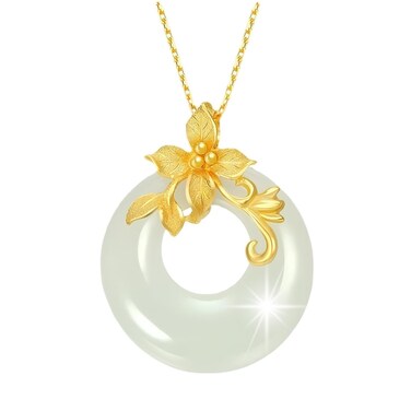 204Dealnow White Jade Donut Pendant Necklace Jewelry Natural 925 Silver, White Gemstone Gold Plated Pendant Gift Valentine Birthday With Good Fortune Length Adjustable