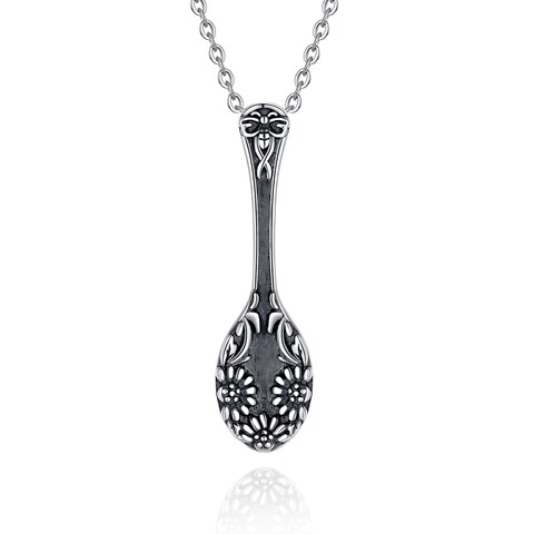 Teioa Sterling Silver Spoon Necklace - Vintage Jewelry Sunflower Pendant Necklace for Women Jewelry Gifts
