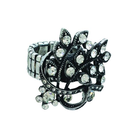 Rosemarie Collections Women&#39;s Crystal Leaf Statement Stretch Ring (Silver)