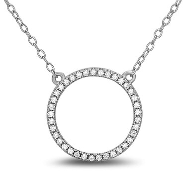 LaTisoro 925 Sterling Silver Cubic Zirconia Hoop Pendant Necklace, 18 Inch Adjustable CZ Circle Jewelry