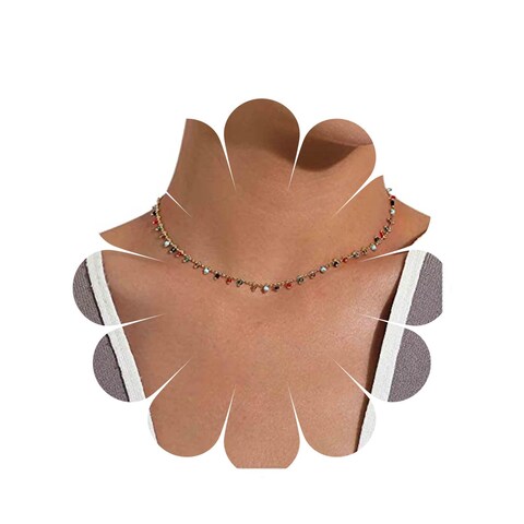 Allereyae Vintage Rainbow Bead Choker Necklace Colorful Gem Dangle Necklace Tiny Rainbow Bead Necklace Short+Seed Bead Necklace Jewelry for Women