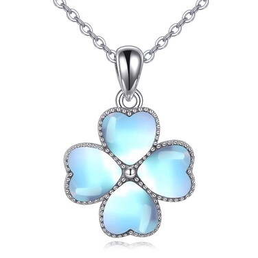 JERWLI Clover Moonstone Necklace 925 Sterling Silver Four Leaf Clover Necklace Lucky Clover Jewelry Moonstone 4 Leaf Clover Pendant for Women
