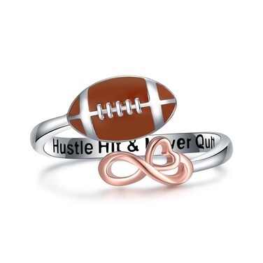 Senpotly 925 Sterling Silver Volleyball Ring for Women Adjustable Soccer Ball Volleyball Football Bsdeball Sport Ring Volleyball Jewelry Gift for Volleyball Lover (Football)