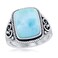 Filigree Design Natural Larimar Gemstone Rectangle-Shaped Oxidized Antique Ring Sterling Silver Jewelry for Women -9