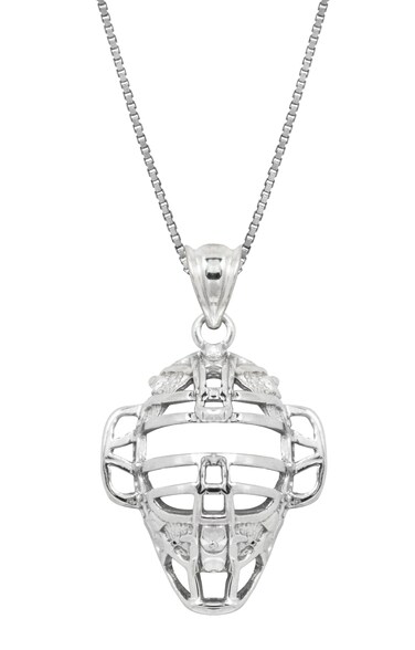 Honolulu Jewelry Company Sterling Silver Baseball Catcher Mask Sports Necklace Pendant with 18" Box Chain