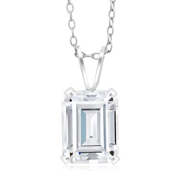 Gem Stone King 925 Sterling Silver White Zirconia Pendant Necklace For Women (2.62 Ct, Emerald Cut 9X7MM With 18 Inch Silver Chain)