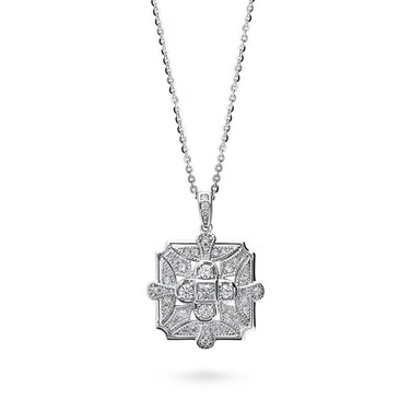 BERRICLE Sterling Silver Vintage Inspired Art Deco Cubic Zirconia CZ Pendant Necklace for Women, Rhodium Plated 18 inch