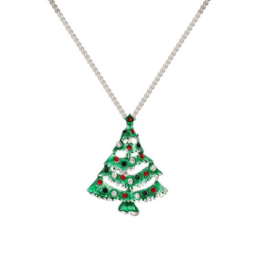 RareLove Christmas Necklace, Green Christmas Tree Matching Necklace, Holiday Charm Necklace, Long Necklace For Women, Rhinestone Holiday Gift, Christmas Jewelry