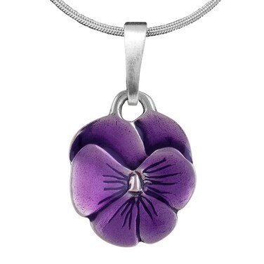 DANFORTH &ndash; Purple Pansy Necklace &ndash; 18&rdquo; Snake Chain &ndash; Handcrafted Pewter Pansy Flower Pendant &ndash; Made In USA
