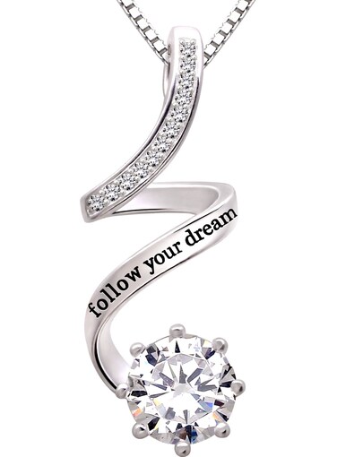 ALOV Jewelry Sterling Silver &ldquo;follow your dream&rdquo; Cubic Zirconia Pendant Necklace
