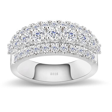 Boieiyftrp Ring, Moissanite Half Eternity Engagement Ring for Women, Bar Channel Diamond Wedding Band, Size 10.5, D Color, Round Cut, 1.7 cttw, S925 Sterling Silver, Stacked, Fashion