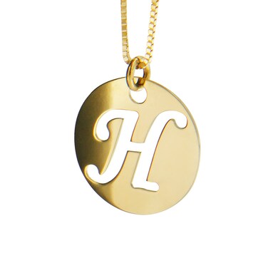 Lucchetta - 14k Gold Small Initial 'H' Medal Pendant Necklace - Tiny Chain Adjustable 16+2 inches - Italian Jewelry from Italy