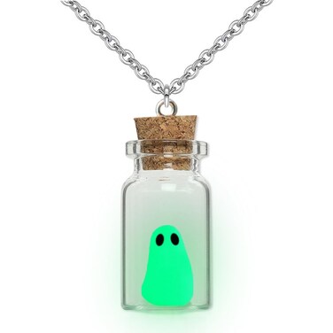 TKHLT Ghost in A Bottle Pendant Necklace,Glow In The Dark Ghost Necklace The Adopt A Ghost Necklace Halloween Jewelry for Women and Men