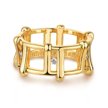 GNIRTSI Gold Chain Ring for Women Link Cubic Zirconia 14K Gold Plated Minimalist Stack Wide Band Finger Jewelry Size 7