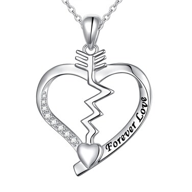 Ladytree Sterling Silver Love Heart Arrow Forever Love Pendant Necklace for Women