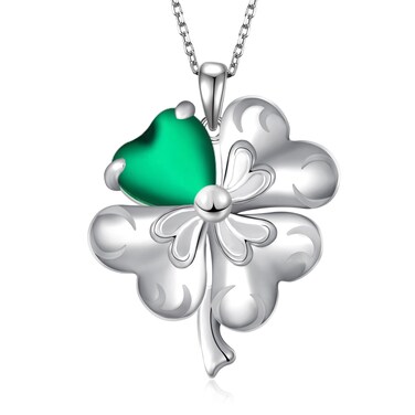 qielizhu St Patricks Day Gifts Shamrock Necklace Sterling Silver Four Leaf Clover Pendant Necklace Clover Jewelry Gifts for Women Men