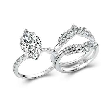 RODIFFY 3.5ct Wedding Rings Set for Women 925 Sterling Silver 18K White Gold Plated Vintage Marquise Cut Engagement Ring Sets(8)