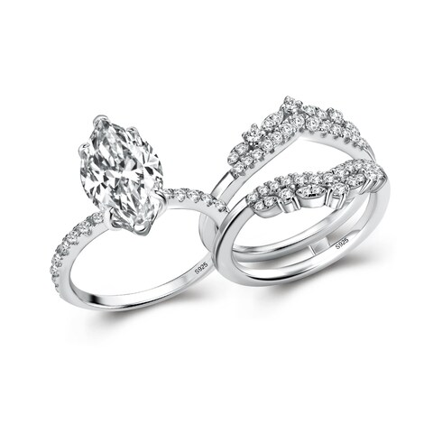 RODIFFY 3.5ct Wedding Rings Set for Women 925 Sterling Silver 18K White Gold Plated Vintage Marquise Cut Engagement Ring Sets(8)