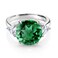 Gem Stone King 5.94 Cttw Green Nano Emerald and White Moissanite 3-Stone Ring For Women In 925 Sterling Silver   Round 12MM   Trillion 5MM   Available In Size 5, 6, 7, 8, 9