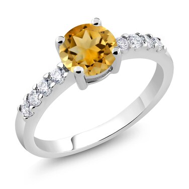 Gem Stone King Yellow Citrine Engagement Ring For Women (1.04 Cttw, Round 6MM, Gemstone Birthstone, Available In Size 5, 6, 7, 8, 9)