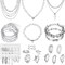 VKME 43 PCS Silver Jewelry Set for Women,Ball Dangle Hoop Earrings,Multi Layered Bracelets,Stackable Knuckle Rings,Adjustable Dainty Necklaces,Anniversary Valentine Fashion Trendy Party Gift Pack