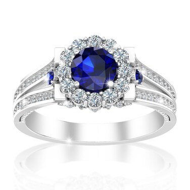 Belinda Jewelz - Gemstone Bridal Engagement Ring, 925 Sterling Silver Rings for Women, Rings for Women with Prong-Set 0.75 Cts 6mm Round Created Blue Sapphire and White Cubic Zirconia Stones, Size 6