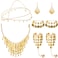 Inbagi Belly Dance Jewelry Set Women Belly Dance Gold Sequins Head Chain Coins Necklace Earrings Bracelets Bohemian Tassel Anklet Chain Hand Ring Bracelet Belly Dance Anklet Coin Veil Necklace