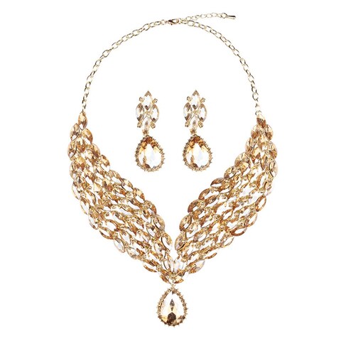 Hamer Collar Costume Jewelry Crystal Choker Pendant Statement Chain Charm Necklace and Earrings Sets Women (5#)